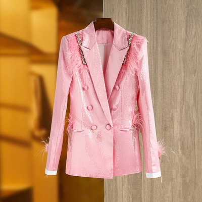 Full Sleeve BA2312 Kimshein Fashion Women's Winter Sequin Suit with Casual Outerwear and Fur Coat