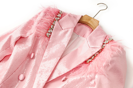 Full Sleeve BA2312 Kimshein Fashion Women's Winter Sequin Suit with Casual Outerwear and Fur Coat