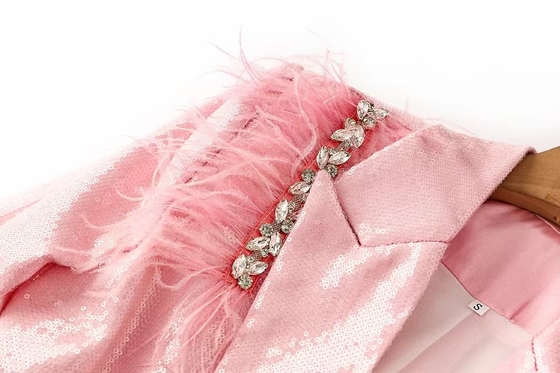 Full Sleeve BA2312 Kimshein Fashion Women's Winter Sequin Suit with Casual Outerwear and Fur Coat