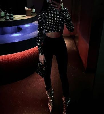 TS2212 Women's Long Sleeve Slim Sexy Crystal Diamond Beaded Vest with Intelligent Tracking Support High Collar and Crafted