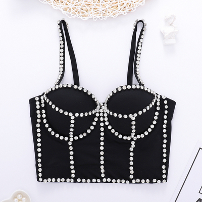 Made D1246 Black and White Feather Beaded Tight Bustier Summer Off-shoulder Top for Your Customer Requirements