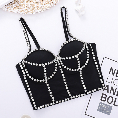 Made D1246 Black and White Feather Beaded Tight Bustier Summer Off-shoulder Top for Your Customer Requirements