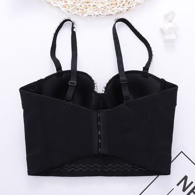 Made D1246 Black and White Feather Beaded Tight Bustier Summer Off-shoulder Top for Your Customer Requirements