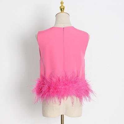Guangdong Manufactured Fashionable Women's Sleeveless Top with V-Neck and No Back Design in Polyester/Cotton Material