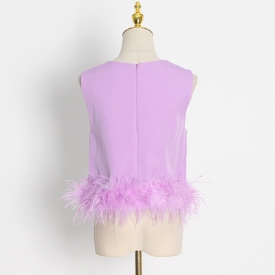 Guangdong Manufactured Fashionable Women's Sleeveless Top with V-Neck and No Back Design in Polyester/Cotton Material