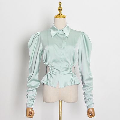 Autumn and Spring Latest Design Full Sleeve Designer Waist-Exposing Slim Fit Elegant Women's Shirt for Women