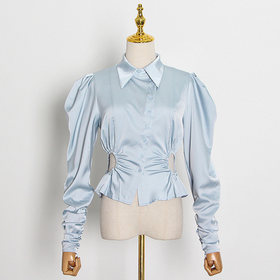 Autumn and Spring Latest Design Full Sleeve Designer Waist-Exposing Slim Fit Elegant Women's Shirt for Women