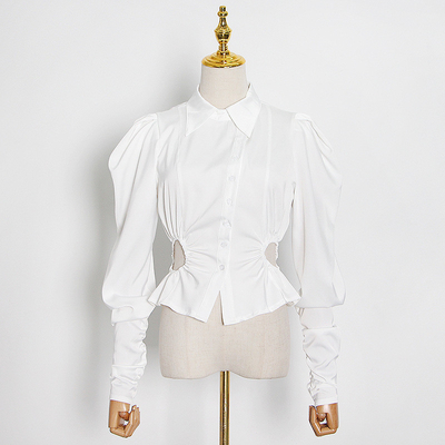 Autumn and Spring Latest Design Full Sleeve Designer Waist-Exposing Slim Fit Elegant Women's Shirt for Women