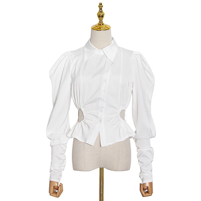 Autumn and Spring Latest Design Full Sleeve Designer Waist-Exposing Slim Fit Elegant Women's Shirt for Women