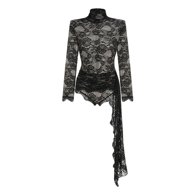 Cotton/Polyester Material Knitting Craft Support JB2275 Kimshein Women's Lace Long Sleeve Sexy Bodysuit for Clubwear