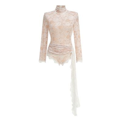 Cotton/Polyester Material Knitting Craft Support JB2275 Kimshein Women's Lace Long Sleeve Sexy Bodysuit for Clubwear