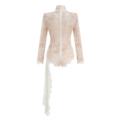 Cotton/Polyester Material Knitting Craft Support JB2275 Kimshein Women's Lace Long Sleeve Sexy Bodysuit for Clubwear