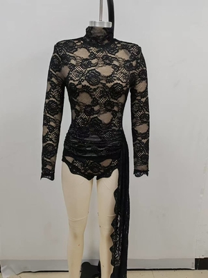 Cotton/Polyester Material Knitting Craft Support JB2275 Kimshein Women's Lace Long Sleeve Sexy Bodysuit for Clubwear