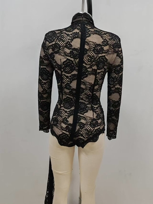 Cotton/Polyester Material Knitting Craft Support JB2275 Kimshein Women's Lace Long Sleeve Sexy Bodysuit for Clubwear
