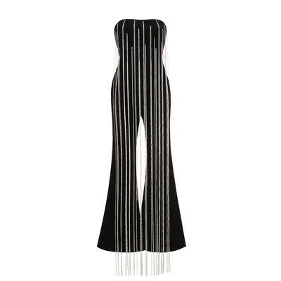 JB2276 -Made Sexy Maxi Fringe Jumpsuit Strapless and Tight Bodysuit for Women's Party Look in 's Cotton/Polyester Fabric