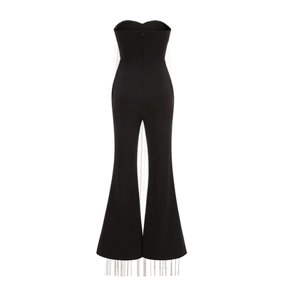 JB2276 -Made Sexy Maxi Fringe Jumpsuit Strapless and Tight Bodysuit for Women's Party Look in 's Cotton/Polyester Fabric