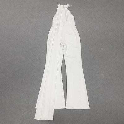 Sexy Backless Women's Tank Top Jumpsuit with Waist Belt and Wide Leg Pants in White Made in Guangdong