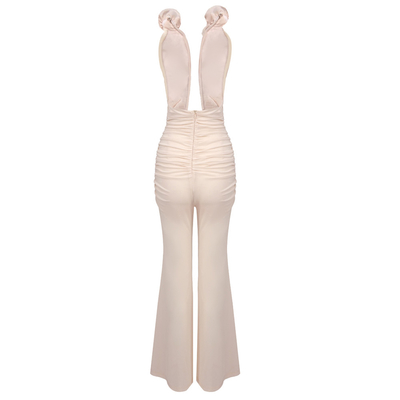 JB2273 Summer Women's Sexy Off-Shoulder Tight Dress with Solid Sleeveless Mesh See-Through Ruffle Edge Floral Jumpsuit