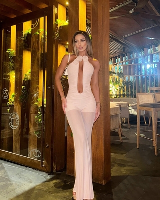 JB2273 Summer Women's Sexy Off-Shoulder Tight Dress with Solid Sleeveless Mesh See-Through Ruffle Edge Floral Jumpsuit
