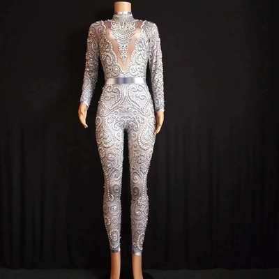 Custom Logo Accepted AD1680 Bodysuit for Women Full Length Tight Sexy Rhinestone Birthday Outfit