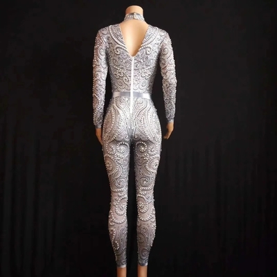 Custom Logo Accepted AD1680 Bodysuit for Women Full Length Tight Sexy Rhinestone Birthday Outfit