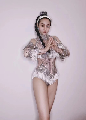 Kimshein AD1635 Shimmering Nude Silver Crystal Women's Birthday Fringe Dress for Your Special Occasion