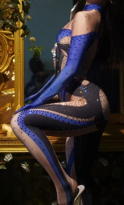 AD1610 Printed Crystal Dress for Women's Birthday Fashionable Clubwear with Rhinestones and Crystals Long Pants