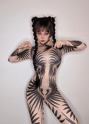 AD1645 Handmade Dress for Women Elastic Crystal Bodysuit Casual Wear Long Sleeve Free Size