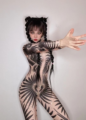 AD1645 Handmade Dress for Women Elastic Crystal Bodysuit Casual Wear Long Sleeve Free Size