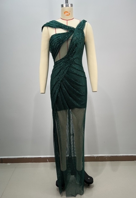 Chic Sleeveless ED2760 Luxurious Green Sexy Perspective Maxi Dress with Built-in Bra and High Slit for Party Evening Dress