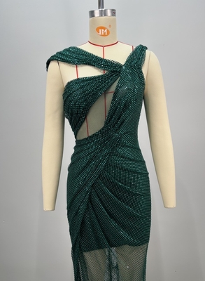 Chic Sleeveless ED2760 Luxurious Green Sexy Perspective Maxi Dress with Built-in Bra and High Slit for Party Evening Dress
