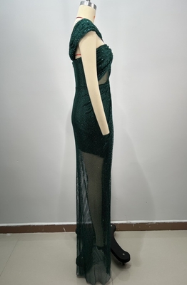 Chic Sleeveless ED2760 Luxurious Green Sexy Perspective Maxi Dress with Built-in Bra and High Slit for Party Evening Dress