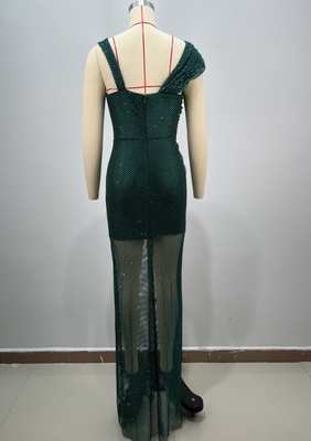 Chic Sleeveless ED2760 Luxurious Green Sexy Perspective Maxi Dress with Built-in Bra and High Slit for Party Evening Dress