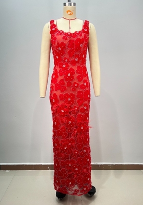 ED2755 Kimshein Elegant 3D Floral Party Dress with Square Neckline and Pearl Embellishments Hot Favorite