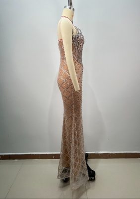 220g Fabric Weight Crystal Evening Dress with Strapless Design and Water Diamond Embellishment Ready to Ship
