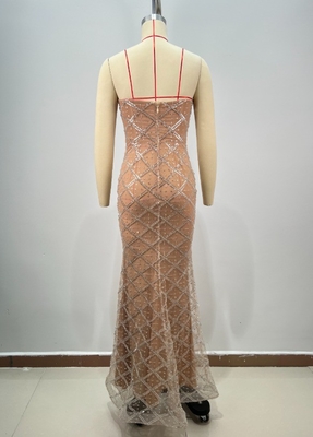220g Fabric Weight Crystal Evening Dress with Strapless Design and Water Diamond Embellishment Ready to Ship