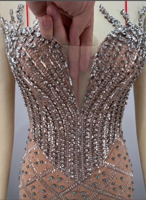 220g Fabric Weight Crystal Evening Dress with Strapless Design and Water Diamond Embellishment Ready to Ship