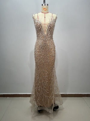 ED2762 Latest Fashion Luxurious Pearl Crystal Party Dress Elegant Evening Gown for Women Support Custom Logo 100