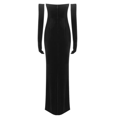 ED2750 Black Slit Diamond Beaded Velvet Evening Dress Unleash Your Inner Glamour at Your Next Formal Occasion