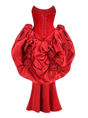 Kimshein Red 3D Floral Velvet Valentine's Day Dress with Tight Satin Dress and Luxurious Velvet Shawl from Guangdong