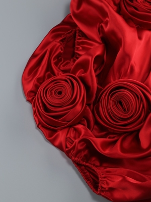 Kimshein Red 3D Floral Velvet Valentine's Day Dress with Tight Satin Dress and Luxurious Velvet Shawl from Guangdong