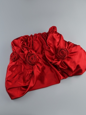 Kimshein Red 3D Floral Velvet Valentine's Day Dress with Tight Satin Dress and Luxurious Velvet Shawl from Guangdong