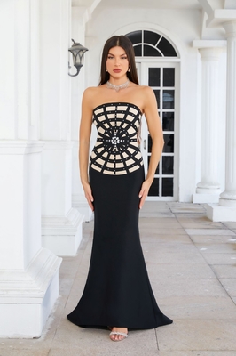 Water Drill Design Strapless Fashionable and Elegant Women's Sexy Party Evening Dress with Intelligent Tracking Support