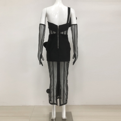 SB3432 Kimshein See Through Mesh Sexy Dress with 3D Floral Bandage Bodycon Midi Length Dress Made by Weaving Method
