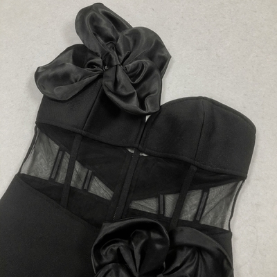 SB3432 Kimshein See Through Mesh Sexy Dress with 3D Floral Bandage Bodycon Midi Length Dress Made by Weaving Method