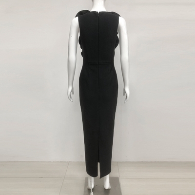 3D Floral Bodycon Dress Elegant Bandage Sleeveless Black Maxi Dress with Flowers Decoration and Polyester/Cotton Material