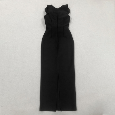 3D Floral Bodycon Dress Elegant Bandage Sleeveless Black Maxi Dress with Flowers Decoration and Polyester/Cotton Material
