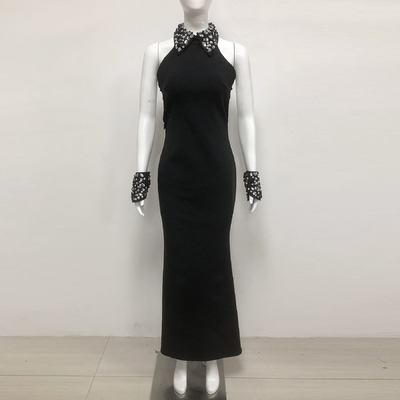 Kimshein Dry Clean Straight Knife Skirt Black Bandage Dress Nightclub Party Dress with Water Diamond Sleeveless Maxi Dress