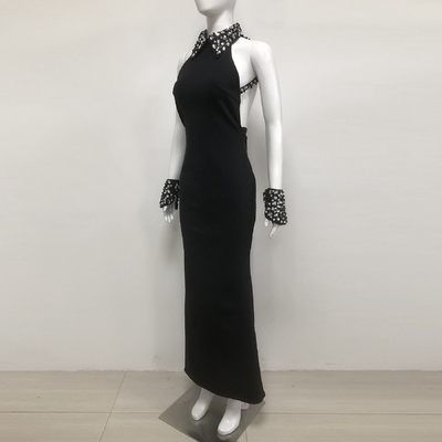 Kimshein Dry Clean Straight Knife Skirt Black Bandage Dress Nightclub Party Dress with Water Diamond Sleeveless Maxi Dress