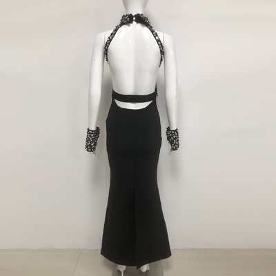 Kimshein Dry Clean Straight Knife Skirt Black Bandage Dress Nightclub Party Dress with Water Diamond Sleeveless Maxi Dress